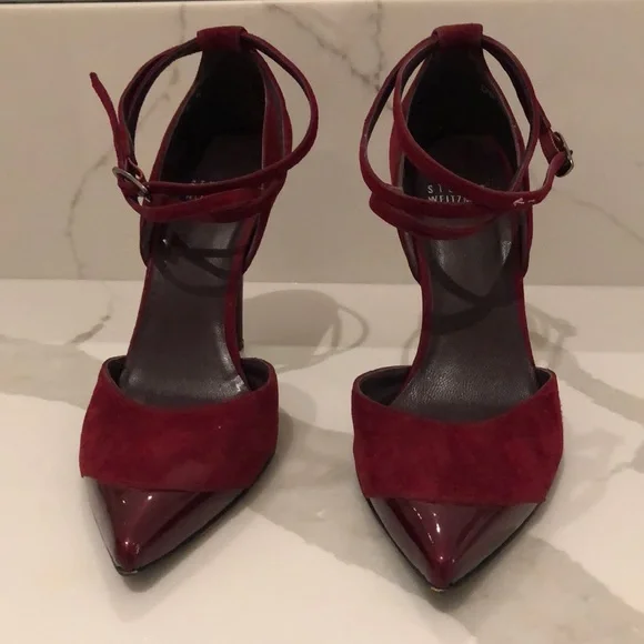 STUART WEITZMAN deep red suede/patent leather heels - Picture 3 of 9
